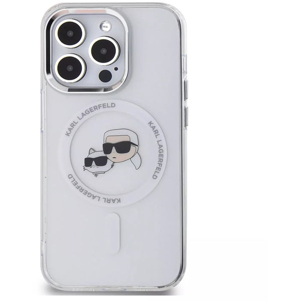 Karl Lagerfeld - IML MagSafe (KLHMP15XHLSKCH) - iPhone 15 Pro Max - White Metal Karl&Choupette Heads