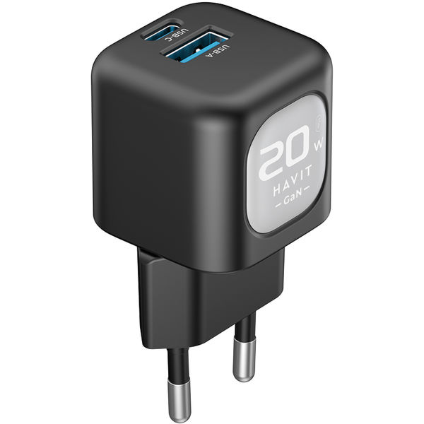 Havit - Wall Charger (UC220 EU) - USB, Type-C, GaN, 20W - Black / Gray