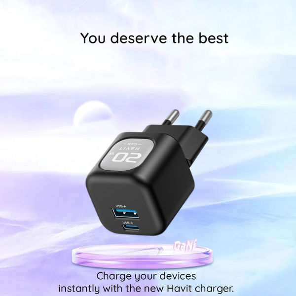 Havit - Wall Charger (UC220 EU) - USB, Type-C, GaN, 20W - Black / Gray