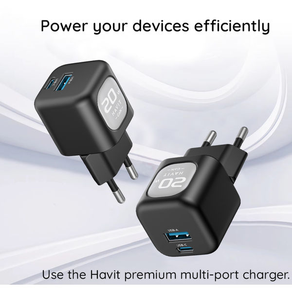 Havit - Wall Charger (UC220 EU) - USB, Type-C, GaN, 20W - Black / Gray