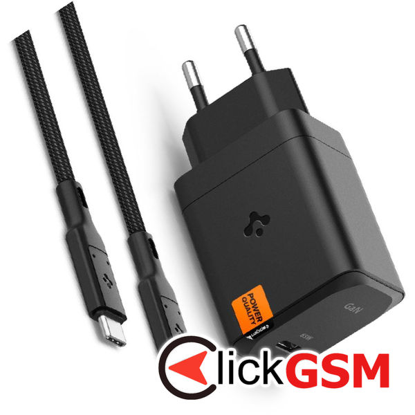 Spigen - Wall Charger Arcstation Pro (651) - with Cable, Type-C, Super Fast Charging, GaN, 65W, 2m - Black