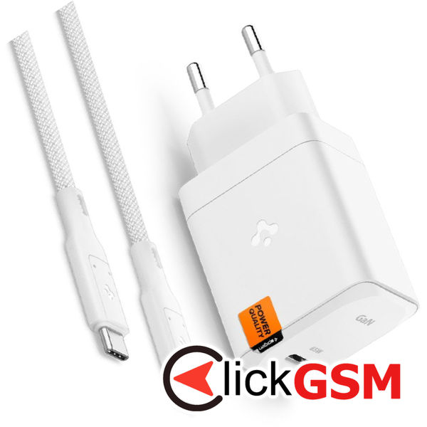 Spigen - Wall Charger Arcstation Pro (651) - with Cable, Type-C, Super Fast Charging, GaN, 65W, 2m - White