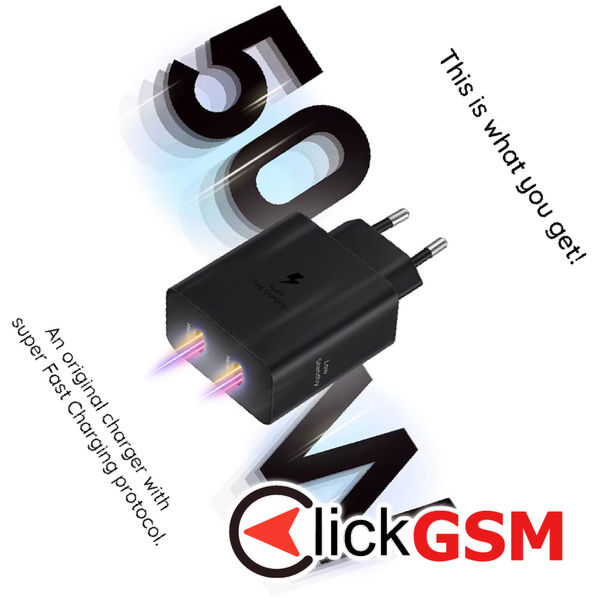 Samsung - Original Wall Charger T5020XBE (EP-T5020XBEGEU) - 2x Type-C, 50W, with USB-C Cable - Black