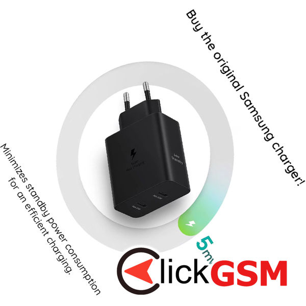 Samsung - Original Wall Charger T5020XBE (EP-T5020XBEGEU) - 2x Type-C, 50W, with USB-C Cable - Black