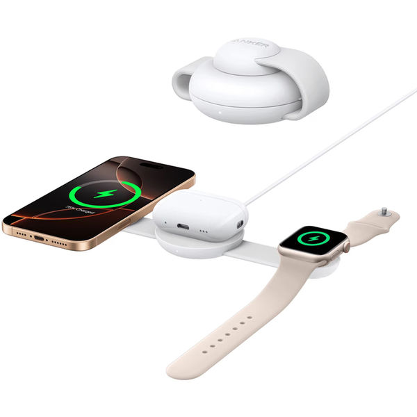 Anker - Wireless Charger MagGo 3-in-1 (B25M8H21) - for iPhone 15/16, AirPods, Apple Watch, MagSafe Qi2, 15W - White