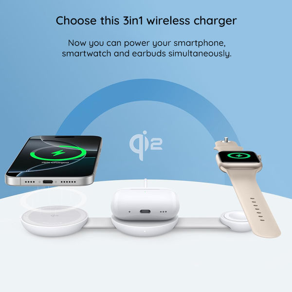 Anker - Wireless Charger MagGo 3-in-1 (B25M8H21) - for iPhone 15/16, AirPods, Apple Watch, MagSafe Qi2, 15W - White