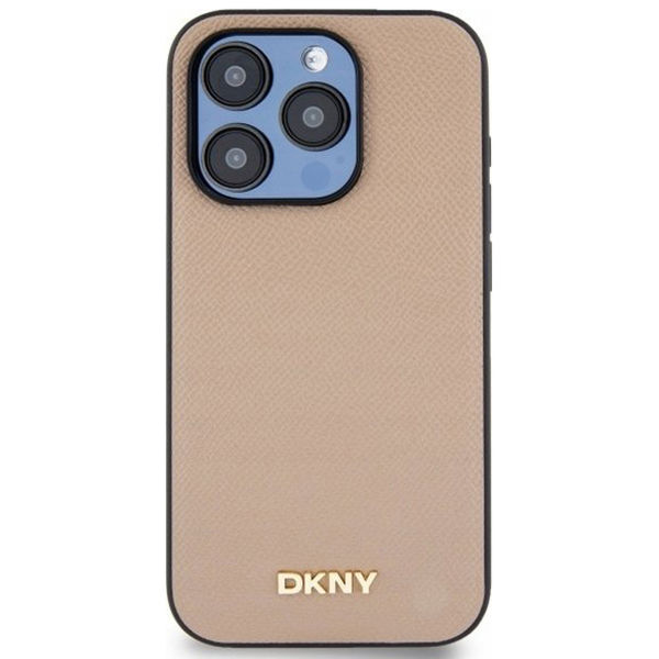 DKNY - Leather Hardcase Grained PU Metal Logo MagSafe (DKHMP15XPGHLME) - iPhone 15 Pro Max - Beige