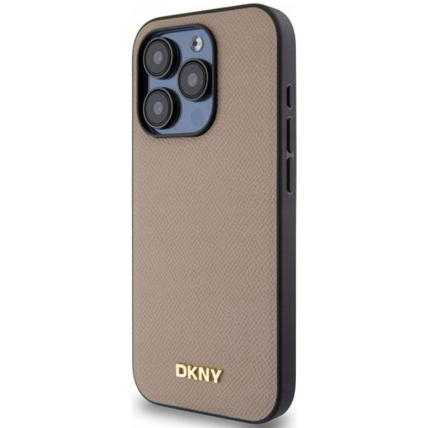 DKNY - Leather Hardcase Grained PU Metal Logo MagSafe (DKHMP15XPGHLME) - iPhone 15 Pro Max - Beige