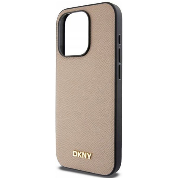 DKNY - Leather Hardcase Grained PU Metal Logo MagSafe (DKHMP15XPGHLME) - iPhone 15 Pro Max - Beige