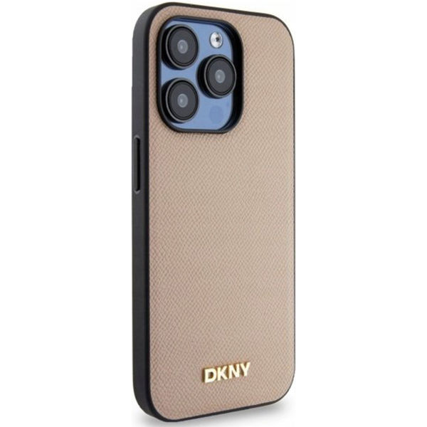 DKNY - Leather Hardcase Grained PU Metal Logo MagSafe (DKHMP15LPGHLME) - iPhone 15 Pro - Beige