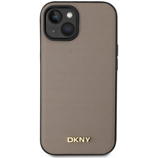 DKNY - Leather Hardcase Grained PU Metal Logo MagSafe (DKHMP15SPGHLME) - iPhone 15 - Beige