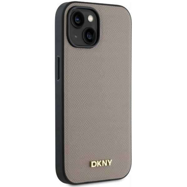 DKNY - Leather Hardcase Grained PU Metal Logo MagSafe (DKHMP15SPGHLME) - iPhone 15 - Beige