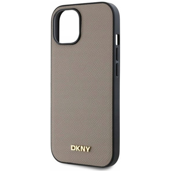 DKNY - Leather Hardcase Grained PU Metal Logo MagSafe (DKHMP15SPGHLME) - iPhone 15 - Beige