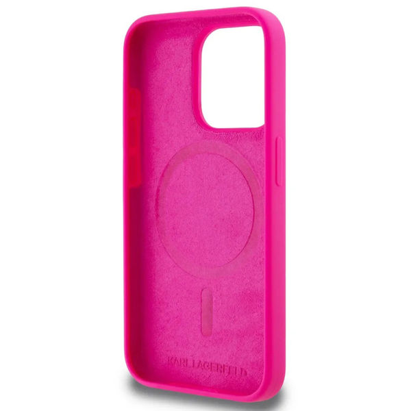 Karl Lagerfeld - Silicone MagSafe (KLHMP15SSKHPPLF) - iPhone 15 - Fuchsia Karl`s Head