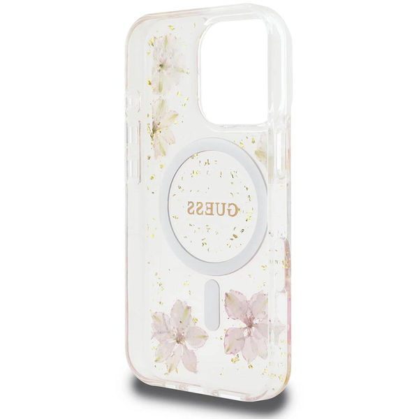 Guess - Hardcase Resin Flowers and Glitter MagSafe (GUHMP16SRBFGFGMP) - iPhone 16 - Pink