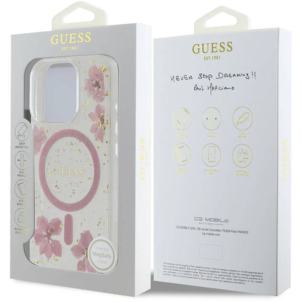 Guess - Hardcase Resin Flowers and Glitter MagSafe (GUHMP16SRBFGFGMP) - iPhone 16 - Pink
