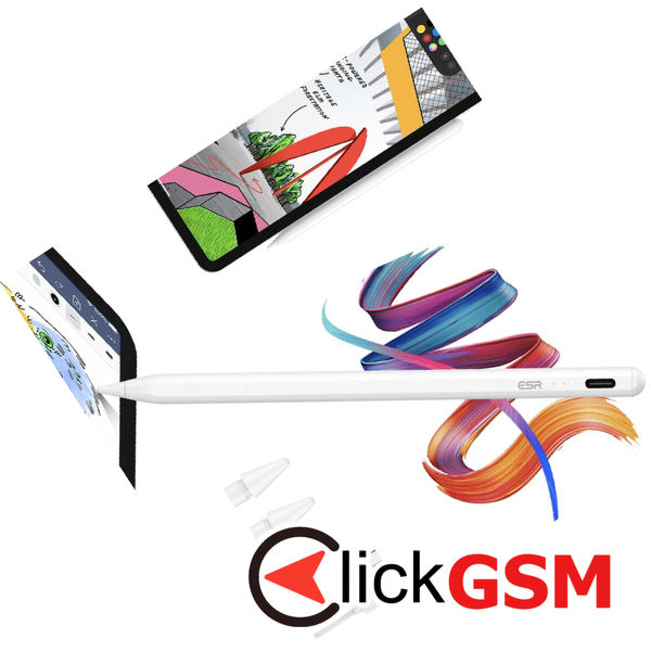 ESR - Stylus Pen (6C00107) - for iPad, Magnetic Attachment, Bluetooth, Type-C, Palm Rejection, Tilt Sensitivity - White