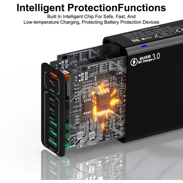 Techsuit - Wall Charger (CHPD224) - 4 x USB, 4 X Type-C, Fast Charging, 65W - White