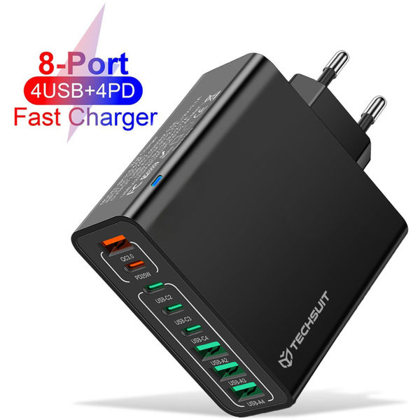 Techsuit - Wall Charger (CHPD224) - 4 x USB, 4 X Type-C, Fast Charging, 65W - Black