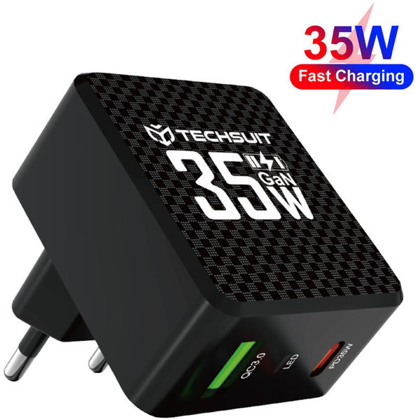 Techsuit - Premium Wall Charger Tiny Series (CHPD173) - GaN, USB, Type-C, Fast Charge, PD35W - Black