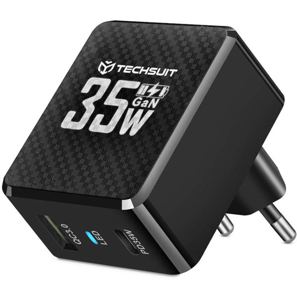 Techsuit - Premium Wall Charger Tiny Series (CHPD173) - GaN, USB, Type-C, Fast Charge, PD35W - Black