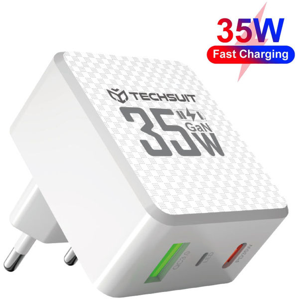 Techsuit - Premium Wall Charger Tiny Series (CHPD173) - GaN, USB, Type-C, Fast Charge, PD35W - White