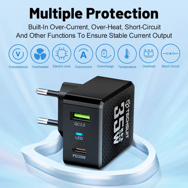 Techsuit - Premium Wall Charger Tiny Series (CHPD173) - GaN, USB, Type-C, Fast Charge, PD35W - White