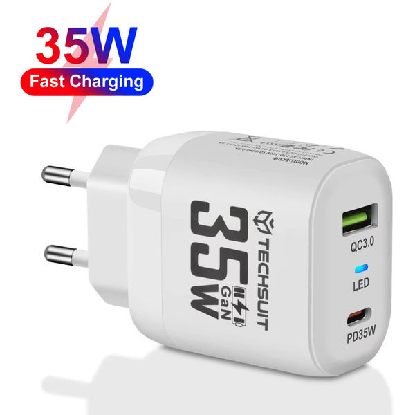 Techsuit - Premium Wall Charger (CHPD174) - GaN, USB QC3.0, Type-C PD35W - White