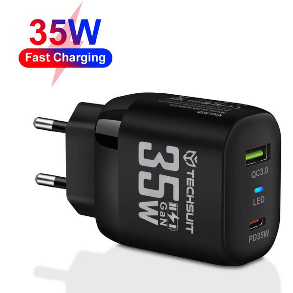 Techsuit - Premium Wall Charger (CHPD174) - GaN, USB QC3.0, Type-C PD35W - Black