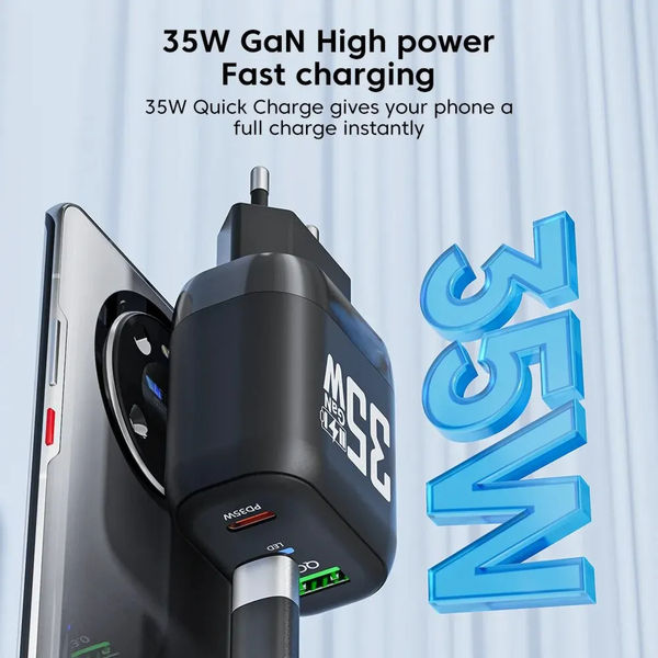 Techsuit - Premium Wall Charger (CHPD174) - GaN, USB QC3.0, Type-C PD35W - Black