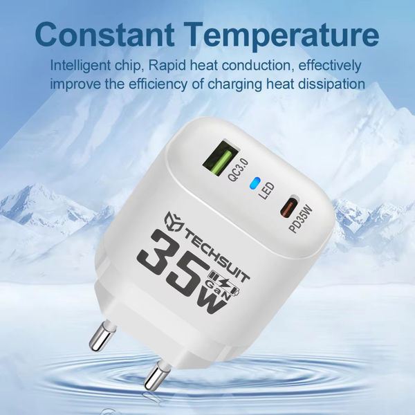 Techsuit - Premium Wall Charger (CHPD174) - GaN, USB QC3.0, Type-C PD35W - Black