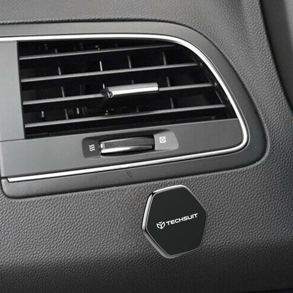 Techsuit - Phone Holder Tiny Series (HOLD210-C) - Dashboard Magnetic Grip, Multipurpose Use, Hexagonal, 2 Metal Plates - Black