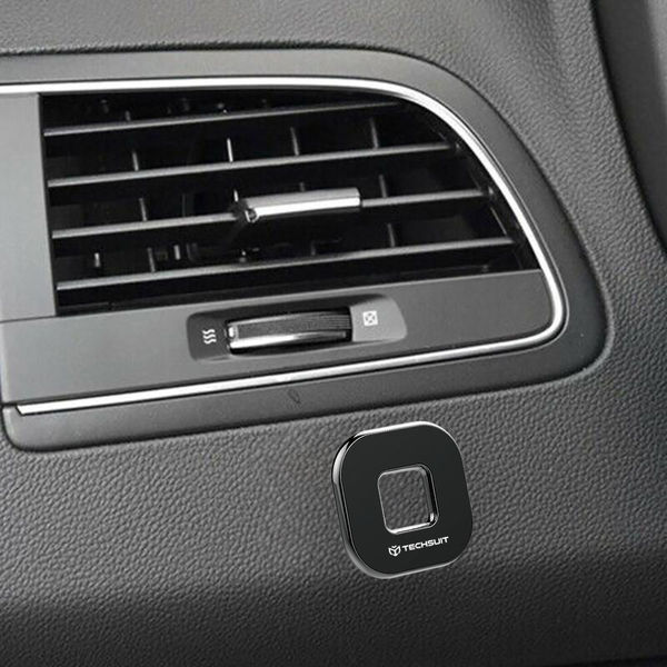 Techsuit - Phone Holder Tiny Series (HOLD210) - Dashboard Magnetic Grip, Multipurpose Use, Quadrilateral, 2 Metal Plates - Black