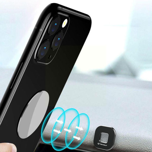 Techsuit - Phone Holder Tiny Series (HOLD210) - Dashboard Magnetic Grip, Multipurpose Use, Quadrilateral, 2 Metal Plates - Black