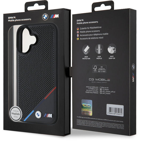 BMW - Hardcase M Perforated Tricolor Line MagSafe (BMHMP16S23PUPDK) - iPhone 16 - Black