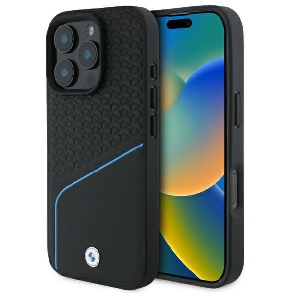 BMW - Signature Leather Textured And Line MagSafe (BMHMP16X23RDCLK) - iPhone 16 Pro Max - Black