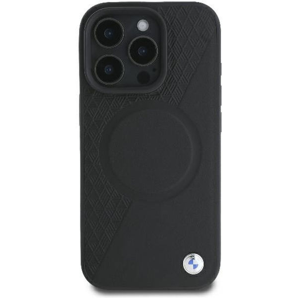 BMW - Signature Leather Half Textured And Circle MagSafe (BMHMP16L23RTPK) - iPhone 16 Pro - Black