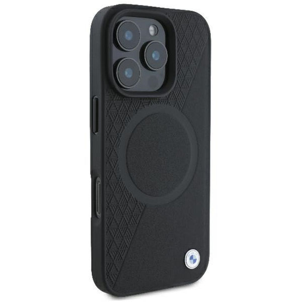 BMW - Signature Leather Half Textured And Circle MagSafe (BMHMP16L23RTPK) - iPhone 16 Pro - Black