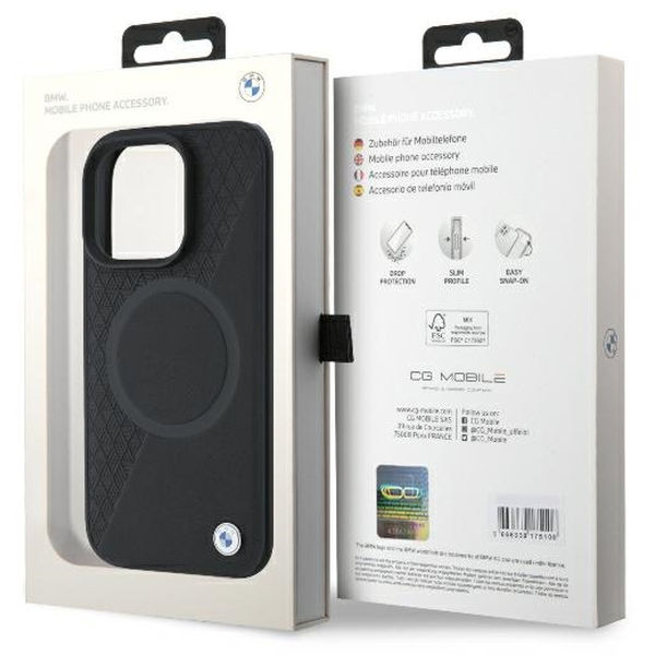 BMW - Signature Leather Half Textured And Circle MagSafe (BMHMP16L23RTPK) - iPhone 16 Pro - Black