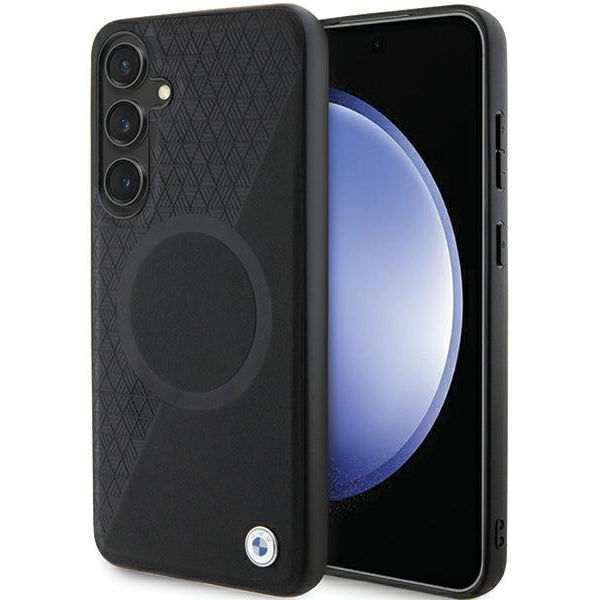 BMW - Signature Leather Half Textured & Circle MagSafe (BMHMS24M23RTPK) - Samsung Galaxy S24 Plus - Black