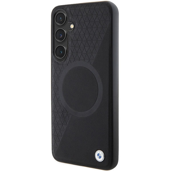 BMW - Signature Leather Half Textured & Circle MagSafe (BMHMS24M23RTPK) - Samsung Galaxy S24 Plus - Black