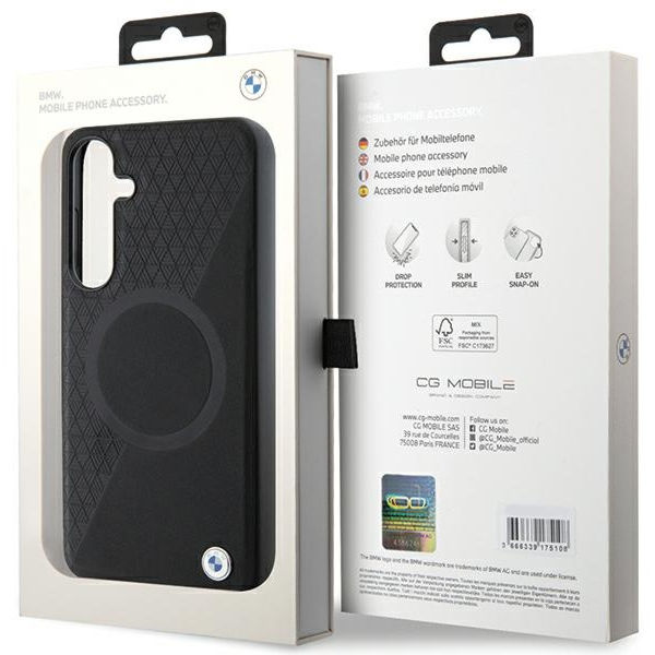 BMW - Signature Leather Half Textured & Circle MagSafe (BMHMS24M23RTPK) - Samsung Galaxy S24 Plus - Black