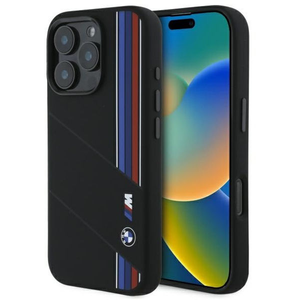 BMW - Hardcase Silicone Cut Tricolor Lines MagSafe (BMHMP16L23SCUK) - iPhone 16 Pro - Black