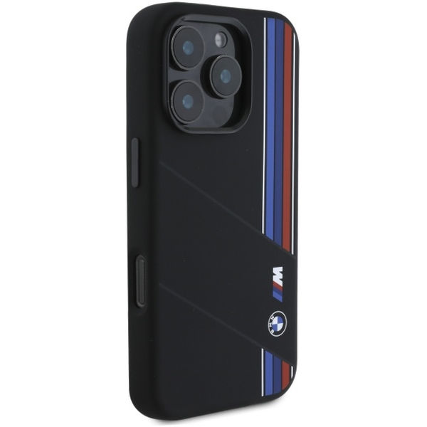 BMW - Hardcase Silicone Cut Tricolor Lines MagSafe (BMHMP16L23SCUK) - iPhone 16 Pro - Black