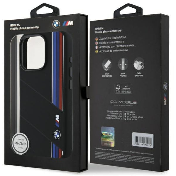 BMW - Hardcase Silicone Cut Tricolor Lines MagSafe (BMHMP16L23SCUK) - iPhone 16 Pro - Black
