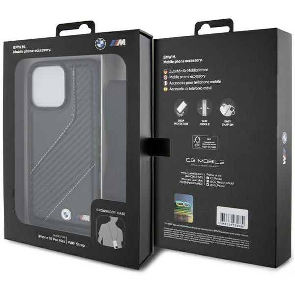 BMW - Leather M Edition Carbon Stripe & Strap (BMHCP15L23PSCCK) - iPhone 15 Pro - Black