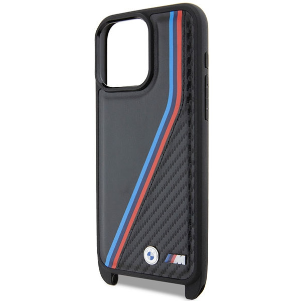 BMW - Leather M Edition Carbon Tricolor Lines & Strap (BMHCP15L23PSVTK) - iPhone 15 Pro - Black