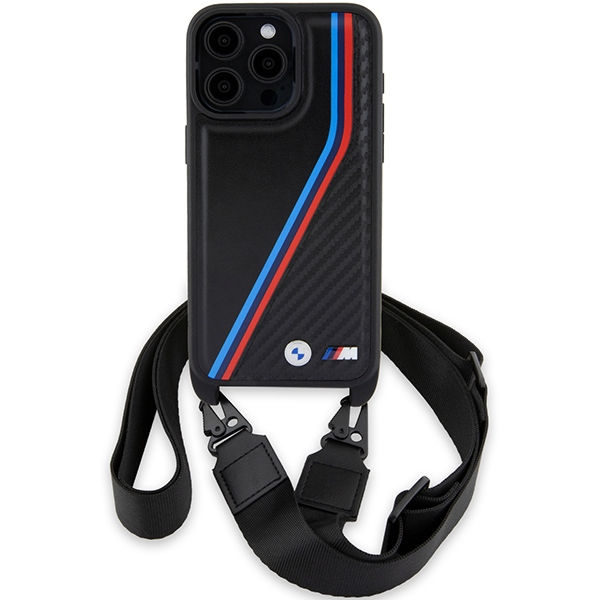 BMW - Leather M Edition Carbon Tricolor Lines & Strap (BMHCP15L23PSVTK) - iPhone 15 Pro - Black