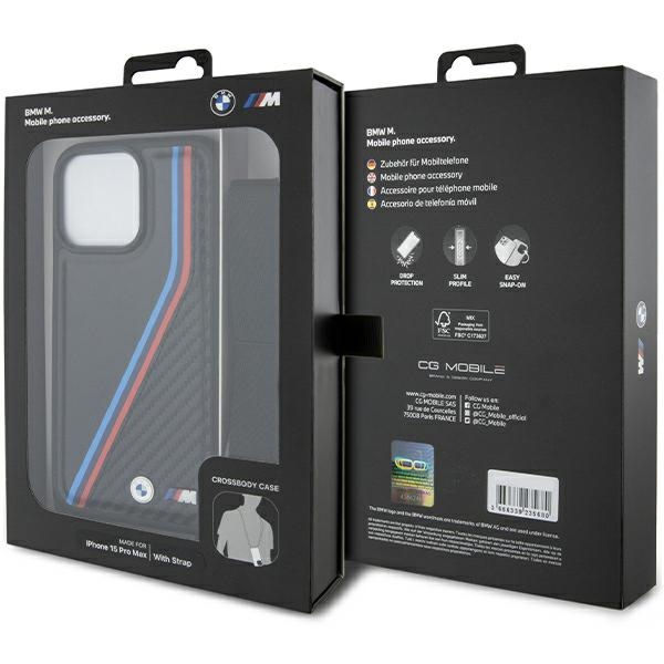 BMW - Leather M Edition Carbon Tricolor Lines & Strap (BMHCP15L23PSVTK) - iPhone 15 Pro - Black