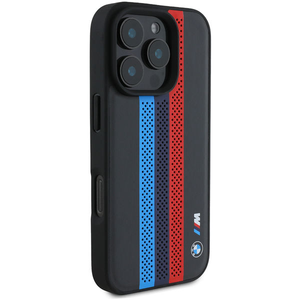 BMW - Hardcase Perforated M Perf. Tricolor Printed Stripes MagSafe (BMHMP16X23PUPTK) - iPhone 16 Pro Max - Black